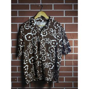 Folk Men's XL Brown Floral Camp Shirt Linen Blend Short Sleeve Button Up